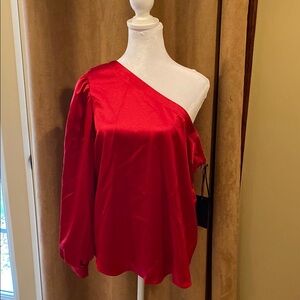 Elegant Red Satin Off-Shoulder Women's Top